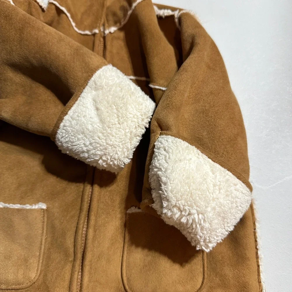Baby Gap Newborn Faux Suede Sherpa Lined Bunting Bag Hooded Tan Brown 0-3 Months